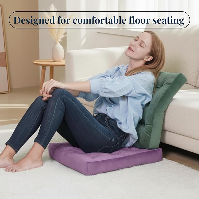 Velvet Floor Pillow Set of 2, Square Large Pillows Seating for Adults, Tufted Cushions for Meditation, Yoga, Tatami, Living Room, Chair, Machine-Washable & Dryer-Safe, Lavender, 22x22 Inch