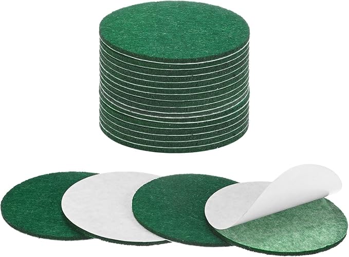20-Pack Lamp Base Felt, 2.5 Inch Dia. 2mm Thick Self Adhesive Round Fabric Felt Pads for Lamp/Furniture/DIY, Non-Slip Fiber Backed Patch Circles with Adhesive Backing [Green]