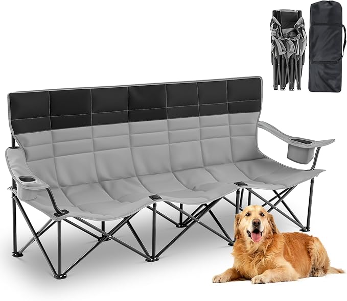Lowdown 3 Person Camping Chairs, Oversized 771 Lbs Sturdy Camping Couch Chair Portable Fully Padded Folding Loveseat Sofa for Campsites, Festivals, Concerts, Tailgates, Soccer Games