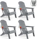 FUNBERRY Folding Adirondack Chair Set of 4, All Weather HDPE Fire Pit Chairs with Cup Holder for Outdoor
