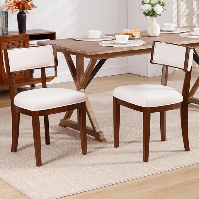 DM Furniture Dining Chairs Set of 2 Linen Fabric Upholstered Dining Room Chairs with Curved Backrest Mid Century Modern Farmhouse Kitchen Chair Solid Wood Side Chairs for Living Room/Restaurant