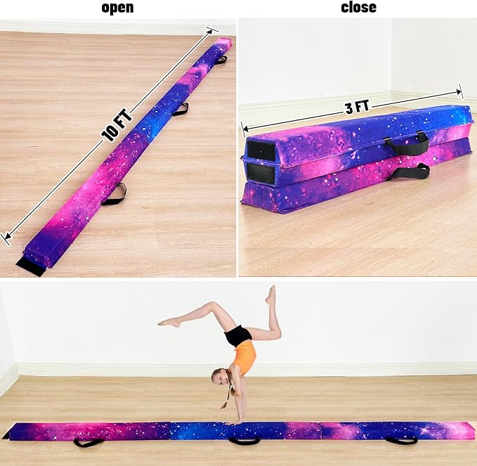 MARFULA 6 FT / 8 FT / 9 FT Folding Gymnastics Beam Foam Balance Floor Beam - Extra Firm - Suede Cover - Anti Slip Bottom with Carry Bag for Kids/Adults Home Use