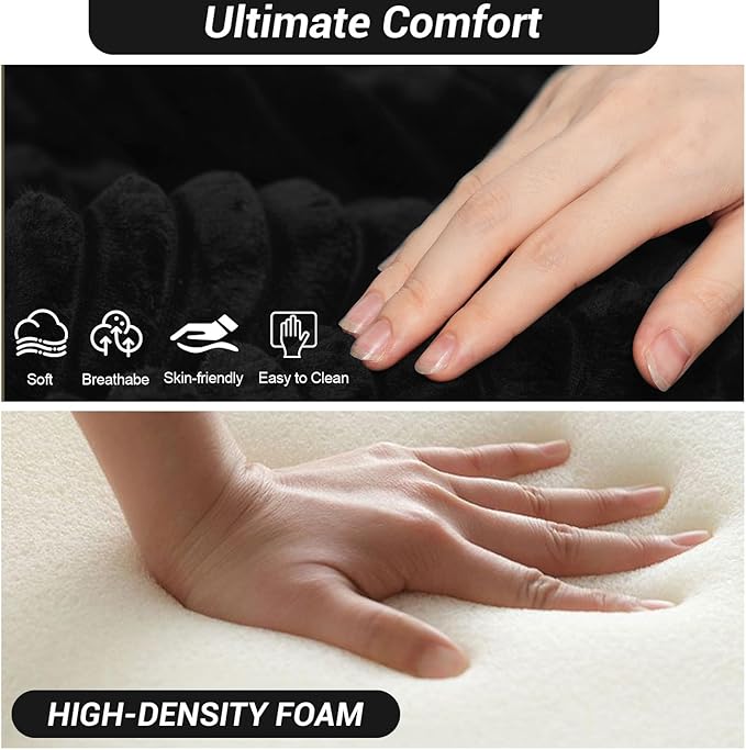 50"W x 68"D Oversized Chaise Lounge Chair Indoor Boneless Reading Chair Plush Corduroy Recliner Large Deep Seat Upholstered Sleeper Comfy Sofa Bed Couch with 3 Pillows for Living Room Bedroom, Black