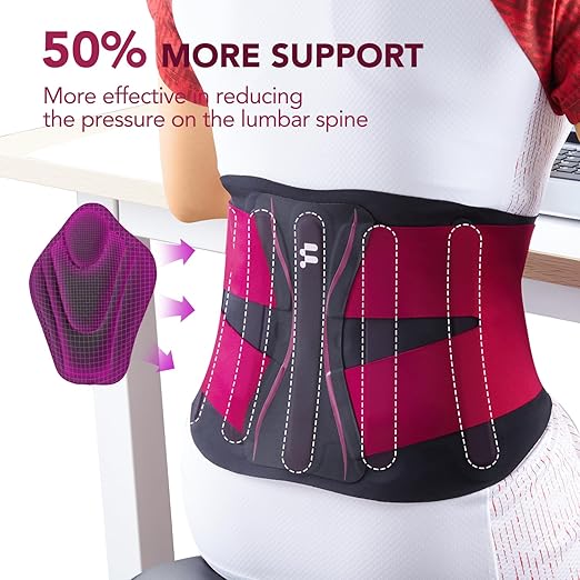 Fitomo 0.5mm Ultra Thin Back Brace for Women Men, Seamless Yoga Fabric for All Day Comfort, Wear under Clothes, Enhanced Lumbar Pad for Lower Back Pain Relief, Sciatica, Posture, Lifting, Rose, Size S