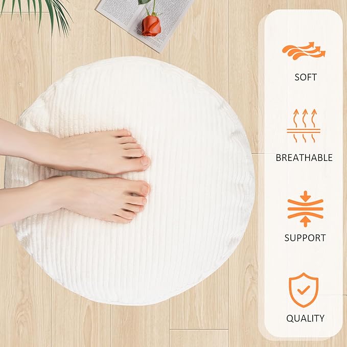 Yueyocici Pouf Ottoman Stuffed Round Modern Foam Filled Foot Rest Corduroy Poufs for Living Room Chair Decorative 20 X 15 Inches Fluffy Pouf Foot Stool Storage Ottoman, Beige