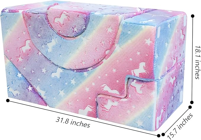 MeMoreCool Unicorn Modular Kids Sofa, Foam Couch Sofa with Slide & Stair Design, Convertible Glow Kids Couch for Playroom, Sectional Child Furniture for Bedroom Living Room, Unicorn Rainbow