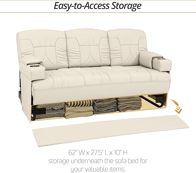 Qualitex De Leon Console SL RV Sofa Bed, 68" Wide, Ulitmate Leather, Bisque