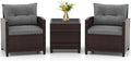 RELAX4LIFE 3-Piece Patio Furniture Set - Wicker Bistro Conversation Set w/2 Cushioned Armchairs & Glass Topped Table, Outdoor Rattan Sofa for Porch Balcony Poolside (Grey)