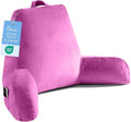 OAISZ Reading Pillow for Sitting in Bed Adult, X-Large Reading Pillow with Shredded Memory Foam, Back Pillow for Sitting Up with Extend Arms, Pockets, Bed Pillow with Washable Cover, Rose Red