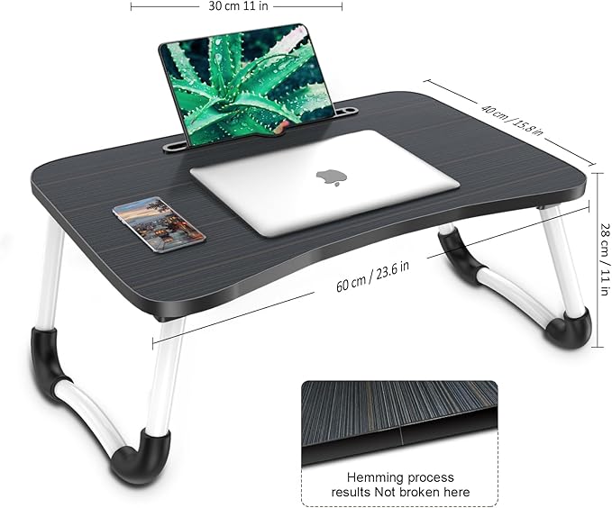 Zapuno Laptop Bed Desk, Foldable Laptop Tray Table with Tablet Slot, Lapdesk Laptop Stand for Bed Portable Standing Table for Bed Couch Floor