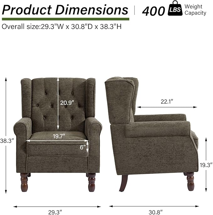 DREAMSIDEA Accent Chair, Upholstered Armchair with Button Tufted High Back & Solid Wood Legs, Comfy Wingback Reading Single Sofa Chair for Small Spaces, Living Room, Bedroom (Taupe, Set of 2)