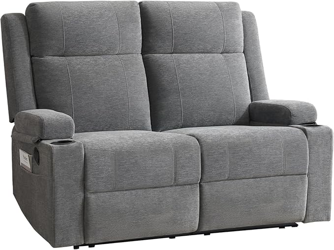 PALLOME 2 Piece Living Room Sofá Set, Modern Chenille Reclining Sofa Set with Convertible Center Console & Storage Ottoman, Space-Saving Couch for Home/Bedroom/Apartment (Grey)