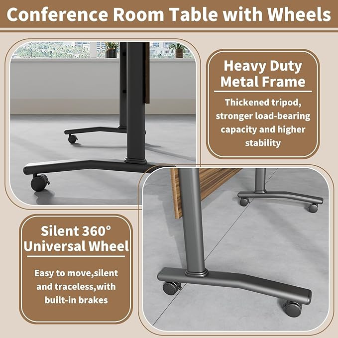 Conference Table, Modern Folding Meeting Tables with Flip Top, Mobile Podcast Table with Four Locking Wheels, Large Training Table for Meeting Room, Office, Classroom (2, A, 47.2in)