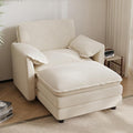 DAMAIFROM Oversized Chaise Lounge Chair Indoor with Ottoman, Firm Solid Wood Frame with Long Service Life Chenille Oversized Lounge Reading Chair for Study Room - Beige White