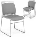 VINGLI Stackable Chairs Set of 4, Stacking Office Chairs with Metal Sled Base, Ergonomic Plastic Padded Seat & Back, Capacity 350lbs, Stacking Chairs for Waiting Room Break Room Banquet Guest, Gray
