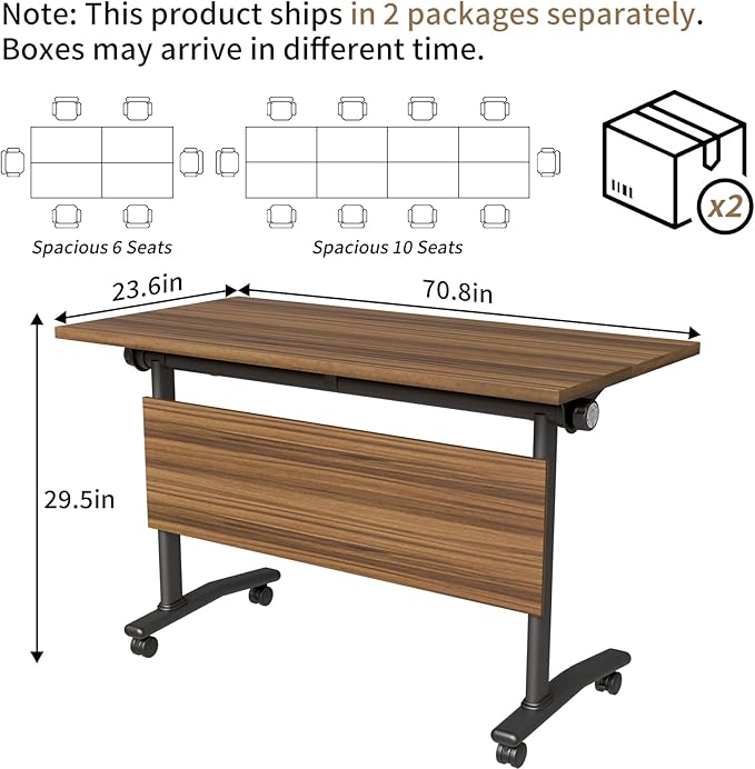 Conference Table, Modern Folding Meeting Tables with Flip Top, Mobile Podcast Table with Four Locking Wheels, Large Training Table for Meeting Room, Office, Classroom (4, A, 70.8in)