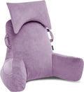 Unisakey Portable Reading Pillows with Headrest for Bed Sitting Up(Lavender Purple Oeko-Tex), Velvet Back Pillow with Arms & Pockets for Adults, Support Memory Foam Bed Pillow for Dorm/Reading/Gaming
