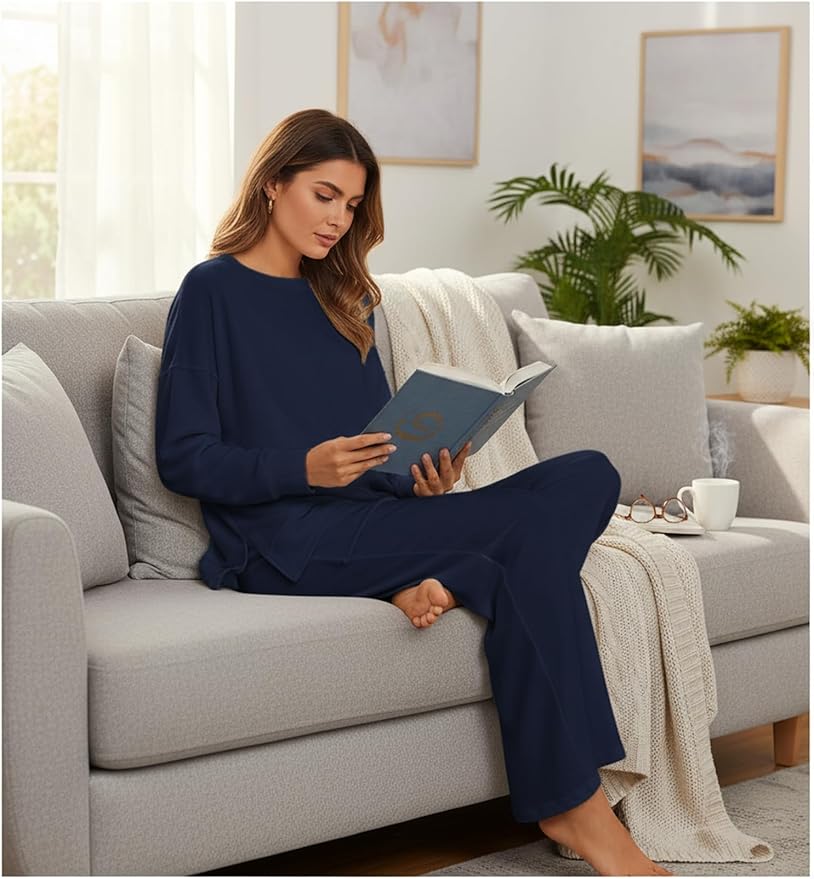 ETCYY NEW Lounge Sets for Women 2 Piece Outfits with Side Split Sweatshirt Tops and Wide Leg Sweatpants