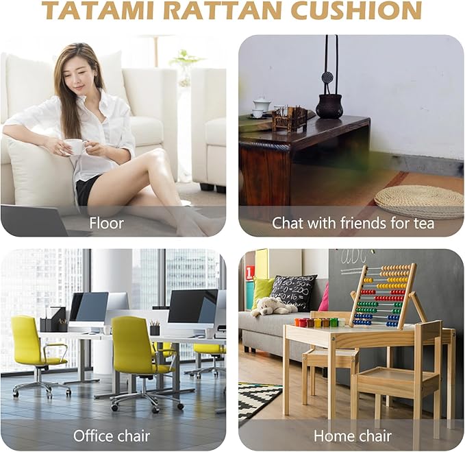 BETOOKY Japanese Tatami Floor Cushion 30x30cm Straw Weaving Sitting Mat with Silk Cotton Filling for Meditation Yoga Home Seating