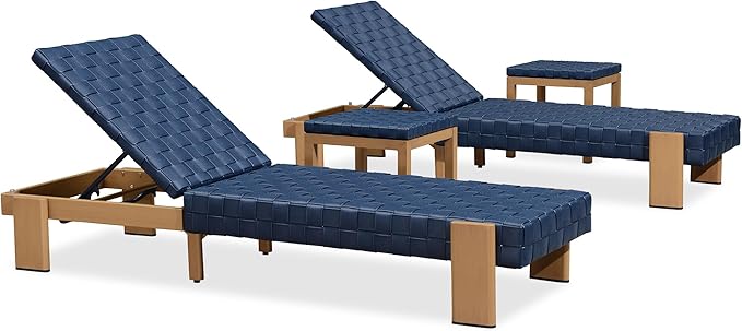 PURPLE LEAF Patio Chaise Lounge Modern Outdoor PU Leather Style Lounge Chair 4 Pieces with Adjustable Backrest Luxury Aluminum Chaise Lounge Chairs for Pool Garden Backyard Beach, Blue
