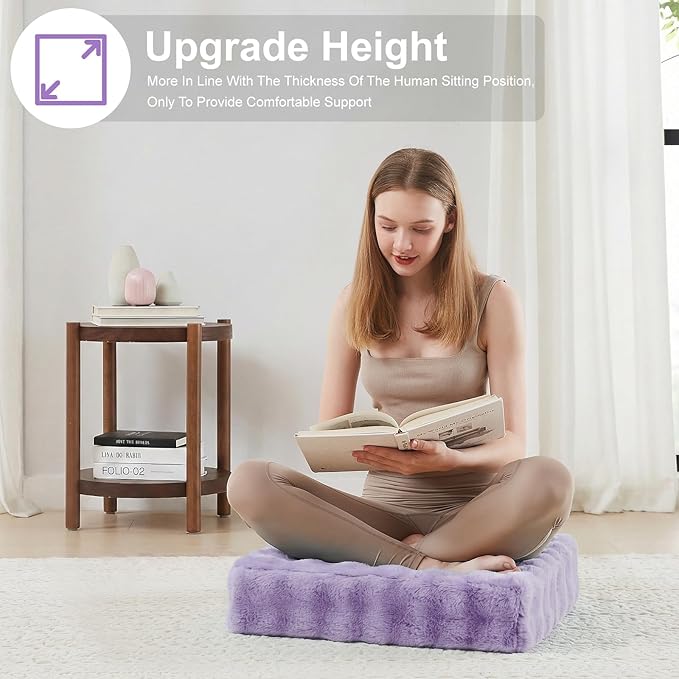 JKMAX 22 inches Floor Pillow for Adults - Large Meditation Cushion with Thick Foam & Soft Tufted Cover - Premium Outdoor Square Floor Cushion Seat - Yoga Pillows for Sitting On Floor - Light Purple