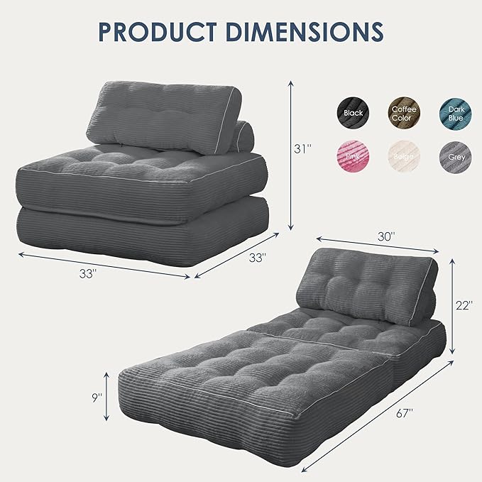 Folding Sofa Bed,Convertible Sleeper Chair for Adults, Folding Sofa Bed Foam Filling Couch with Pillow，Sleeper Chairs Single Size Floor Mattress