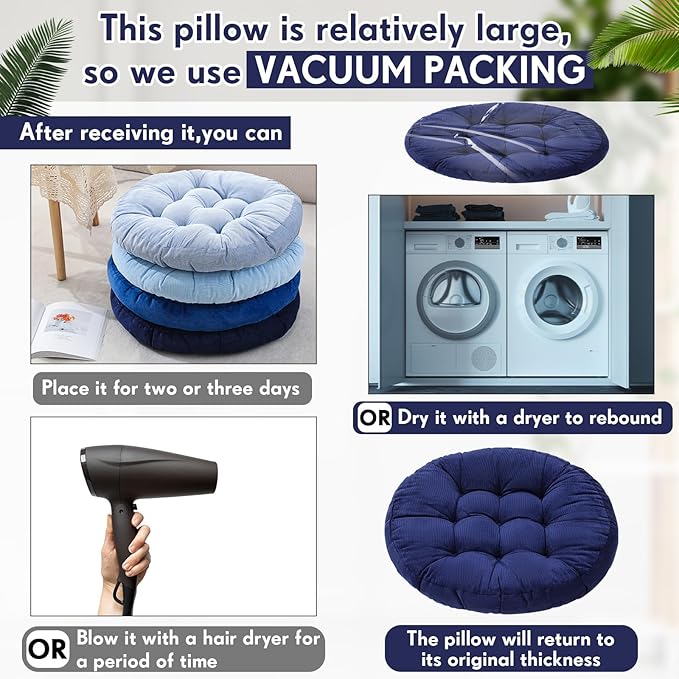 Jerify 4 Pcs Floor Pillow Cushions 22 x 22 Inch Round Square Large Meditation Floor Pillow for Classroom Adult Meditation Picnic Party Seating Learning Daycare School (Round,Dirty Blue)