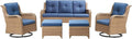 Rilyson Patio Furniture Swivel Chairs Set - 5 Piece Wicker Rattan Outdoor Sectional Conversation Sets with 2 Rocking Swivel Chairs,2 Ottomans and 1 Sofa for Porch Deck Garden(Yellow/Blue)
