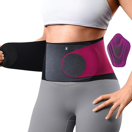 Fitomo 0.5mm Ultra Thin Back Brace for Women Men, Seamless Yoga Fabric for All Day Comfort, Wear under Clothes, Enhanced Lumbar Pad for Lower Back Pain Relief, Sciatica, Posture, Lifting, Rose, Size S
