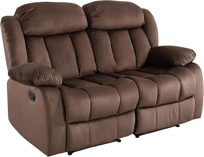 EBELLO Manual Recliner Sofa Chair, Classic and Reclining Sofa with Overstuffed Arms and Back for Living Room, Bedroom, Loveseat, Brown