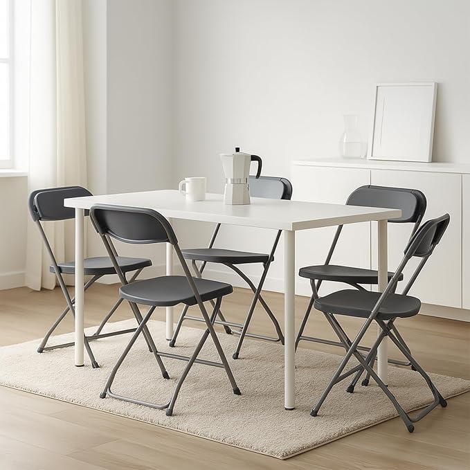 10 Pack Gray Plastic Folding Chairs for Outside, Portable Stackable Commercial Metal Foldable Chairs with Steel Frame for Home Events Office Wedding Party, 350lbs Capacity