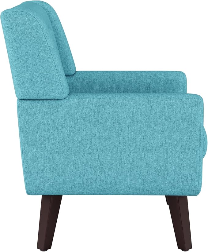 Accent Chair Set of 2, Mid-Century Modern Upholstered Living Room Armchair, Comfy Linen Fabric Single Reading Arm Chair with Tufted Back and Wood Legs for Bedroom, Club (2, Lake Blue)