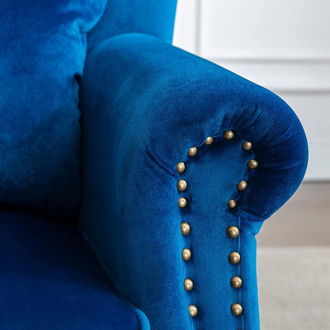 LZAREAL Accent Reading Arm Chairs Set of 2 Midcentury Modern Comfy Corner Sofa Chair, Wingback Waiting Room Club Chair with Tufted Back for Living Room/Bedroom/Reception Room, Velvet Blue