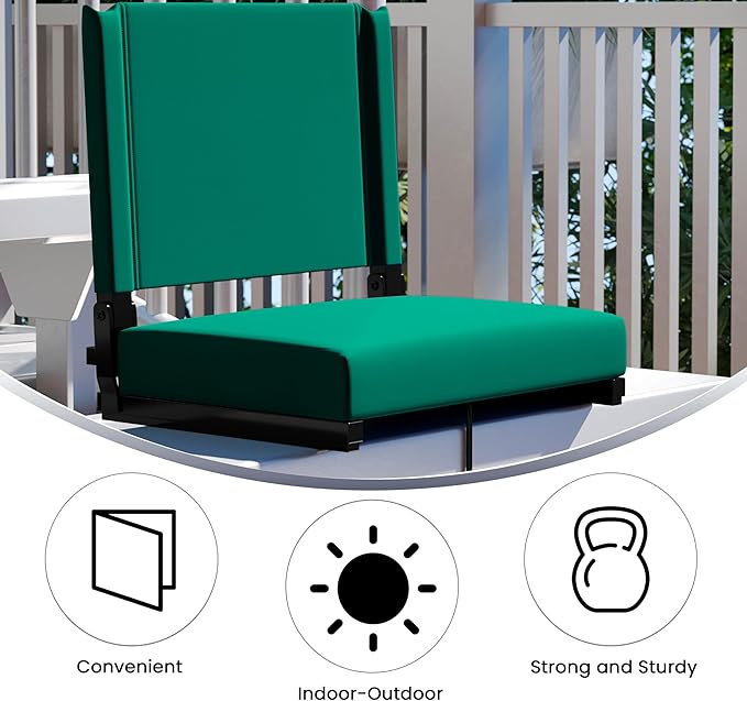 Flash Furniture Grandstand Portable Stadium Seats for Bleachers or Benches, Folding Padded Stadium Chairs with Handle, Pack of 2, 500 lb. Weight Capacity, Hunter Green