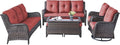 Rilyson Wicker Patio Furniture Set - 7 Piece Rattan Outdoor Sectional Conversation Sets with 2 Rocking Swivel Chairs,2 Ottomans,2 Sofa and 1 Coffee Table for Porch Deck Garden(Brown/Red)