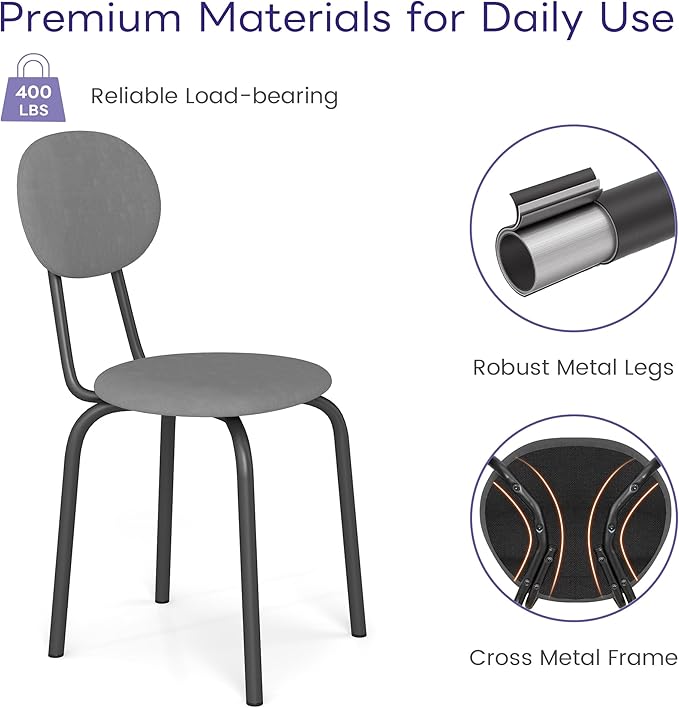 Stackable Dining Chairs Set of 4, Stackable Waiting Room Chairs, Stacking Kitchen Chairs with Upholstered Back and Seat with Dense Foam Cushions, Steel Frame with 400 Lb. Capacity, Grey
