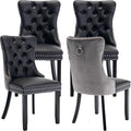 YeahFurn Modern Dining Chairs Set of 4, Tufted Upholstered Dining Room Chairs with Nailhead, PU Leather Front & Velvet Back, Solid Wood Legs, Kitchen Chairs, Sillas de Comedor (Black & Gray)