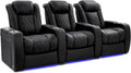 Valencia Tuscany Home Theater Seating Semi-Aniline Italian Nappa 20000 Leather Ultimate Luxury Heat & Ventilation Power Recliner Power Lumbar and Headrest (Row of 3, Onyx)
