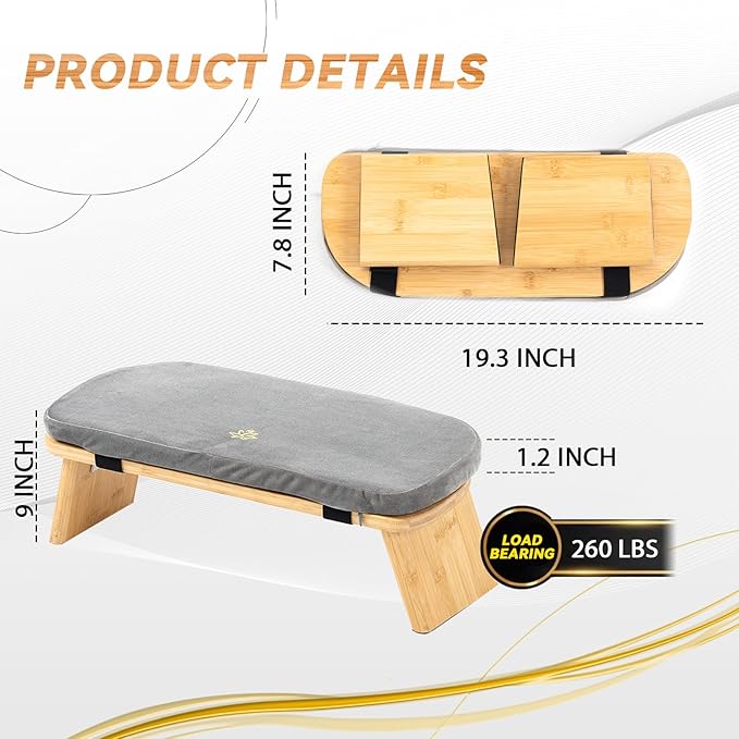 Estleys Meditation Bench, Bamboo Meditation Stool, Folding Kneeling Meditation Bench, Seiza Prayer Bench, Prayer Bench with Meditation Cushion, Kneeling Stool (Grey & Big)
