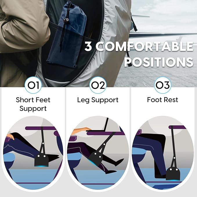 Foot Hammock for Plane Travel, 2-Pack Perfect Airplane Foot Hammock to Relax Your Feet, Portable Airplane Foot Rest with Adjustment Strap, Travel Essentials for Comfortable Long Flight (Blue)