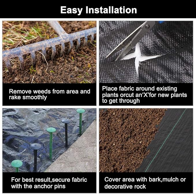 TUFFIOM Weed Barrier 4 x 300 FT Garden Landscape Fabric, Ground Cover with UV Resistance, 125gsm/3.7OZ Heavy Duty Material for Superior Weed Control, Perfect for Greenhouse, Yard, Flower Bed, Garden