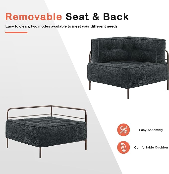 MCombo Modular Sofa Couch with Removable Cushion, Accent Sofa Chair, Upholstered Sofa for Living Room, Apartment, Office (Grey, Corner Seat)