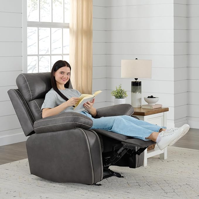 KISLOT Leather Recliner Chair Manual Sofa Rocker for Adults with Overstuffed Arm for Living Room Bedroom Home Theater Seating