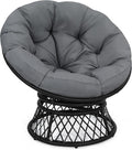 Kromax 40" Ergonomic Wicker Papasan Chair, 360° Swivel Round Egg Chair with Soft Thick Cushion, Indoor Outdoor Use for Living Room, Bedroom, Reading Room, Black Frame with Dark Grey Cushion