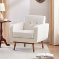 HUIMO Fabric Accent Chair, Mid Century Modern Arm Chair Button Tufted Living Room Chairs Easy to Install, Upholstered Comfy Sofa Chair for Bedroom Study Office Reading Corner (White)
