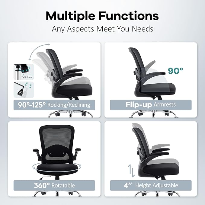 Office Chair,Ergonomic Mesh Desk Chair with Adjustable Lumbar Support,Computer Chair with Flip-up Armrests, Rolling Executive Chairs, Home Office Chair(Black)