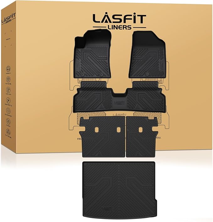 LASFIT Floor Mats & Backrest & Cargo Mats Fit for Hyundai Kona Electric 2026 2025 2024 (for EV,Not Gas), All Weather TPE Custom Fit Kona EV Seatback Mats & Trunk Liner,Full Set Car Accessories
