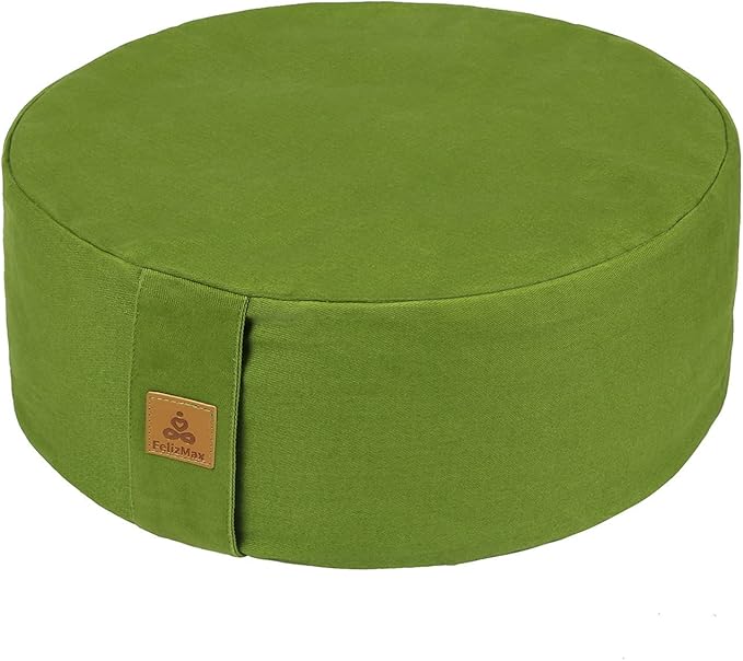 FelizMax Zafu Buckwheat Meditation Cushion,D=13"/16" H=5.5",Round Zabuton Meditation Pillow,Yoga Bolster Kneeling Pillow Premium Yoga Pillow for Sitting on Floor Zippered Cotton Cover