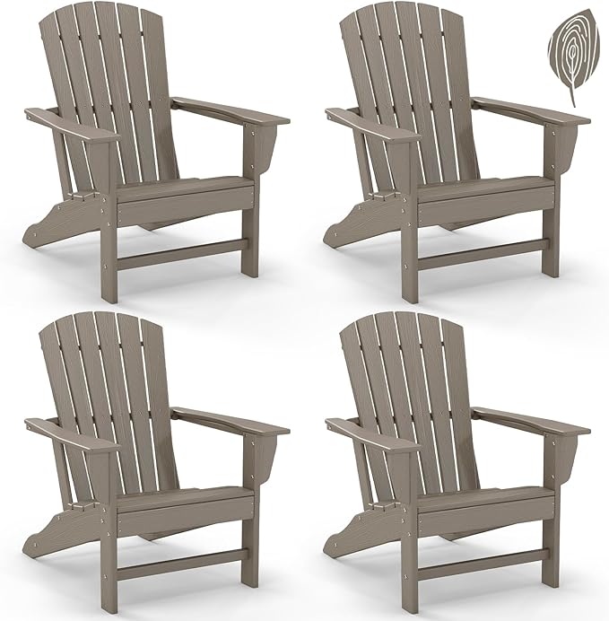 GREENVINES Adirondack Chairs Set of 4 | Wood Grain HDPE Plastic | Oversized Fire Pit Chair | All Weather | Desert Brown | Poly Lumber | for Outdoor Deck Backyard Patio Garden