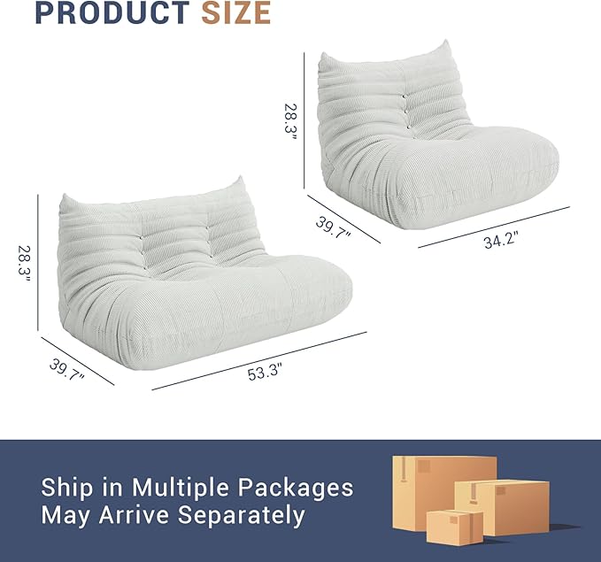 Fireside Chair Corner Bean Bag Chair for Adults, Modern Corduroy Fabric Caterpillar Sofa Couch, Lazy Floor Sofa Armless Foam Couch Lounger Tatami Recliner for Living Room Bedroom Dorm Office